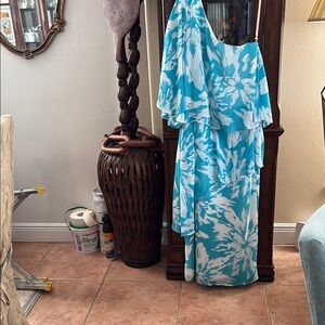 Blue and White Floral Maxi Dress